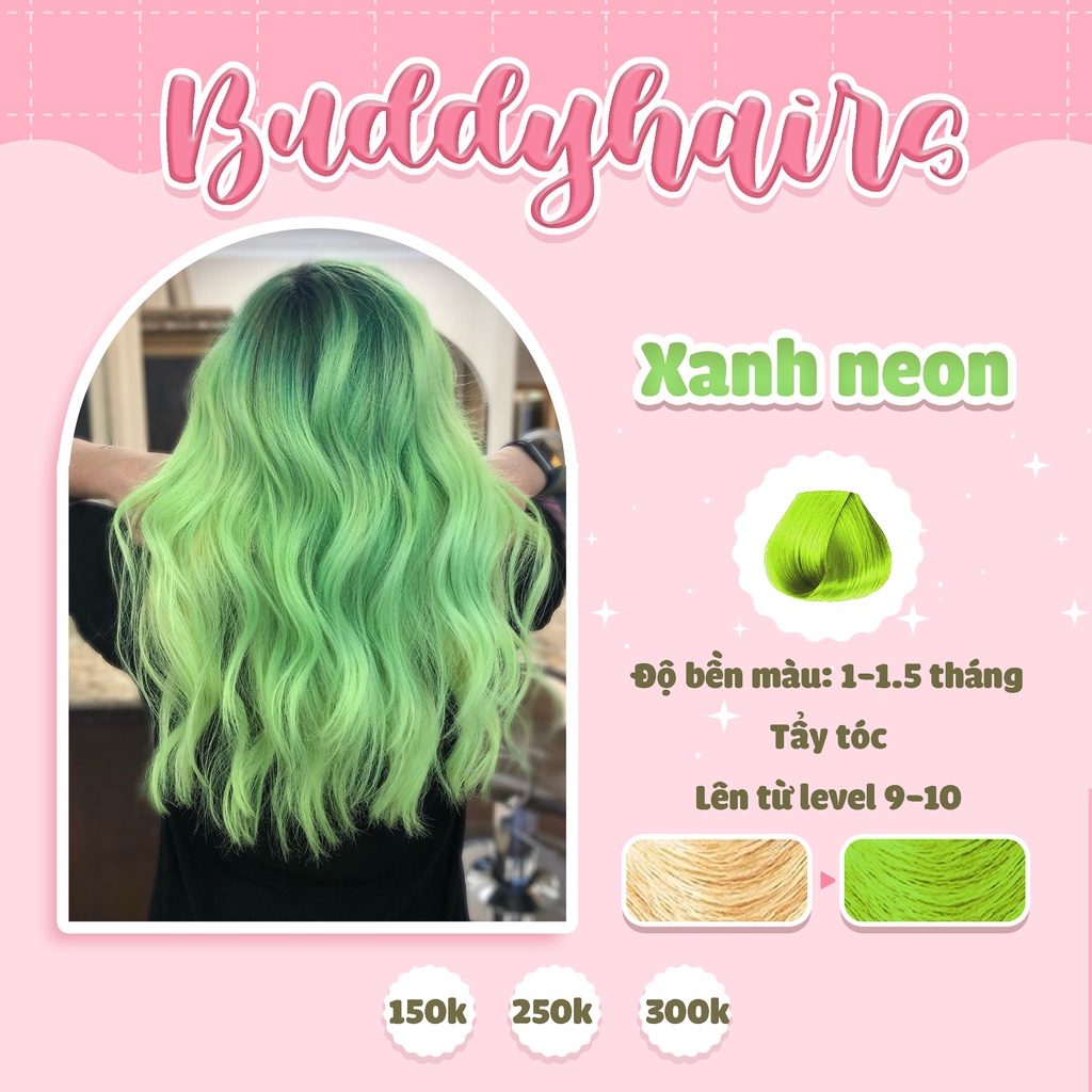 Thuốc nhuộm tóc XANH NEON cần dùng Thuốc tầy tóc của Buddyhairs tặng kèm găng tay, mũ trùm, trợ nhuộm tiện ích