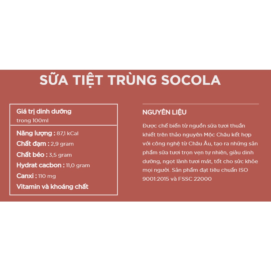 (Vỉ 4 hộp 180 ml) Sữa tươi socola Mộc Châu