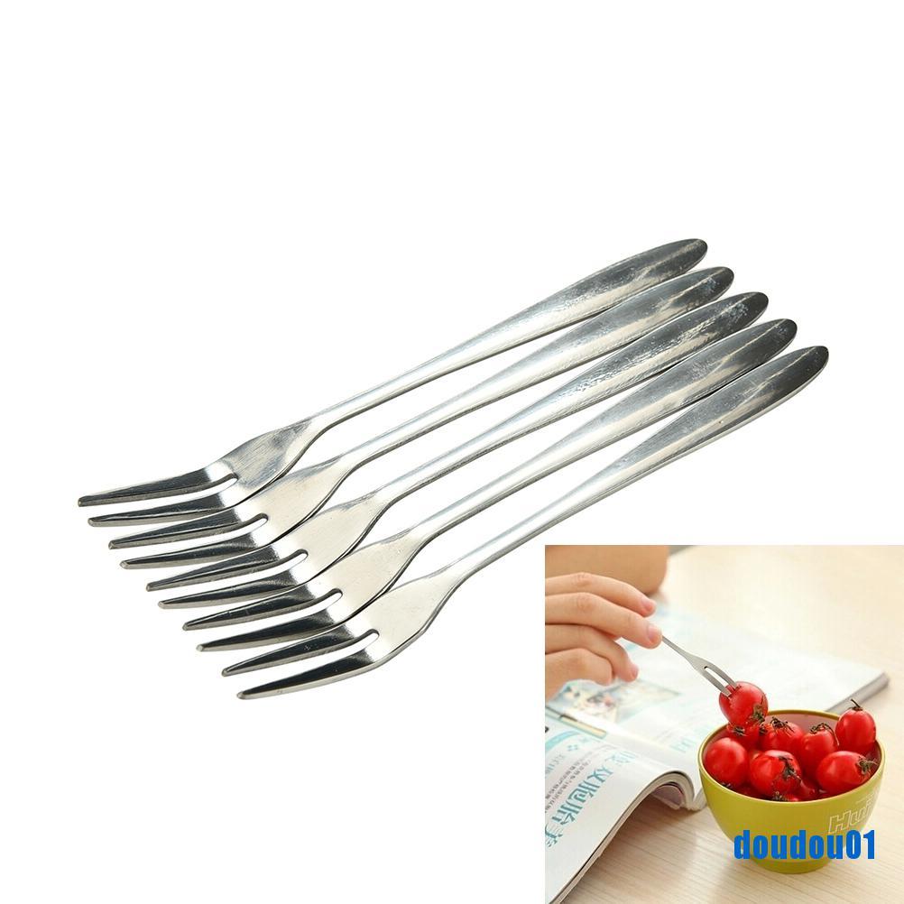 [dou] 5/10 Pcs Stainless Steel Fruit Fork Two Tooth Dessert Fork Home Kitchen Supplies [vn]