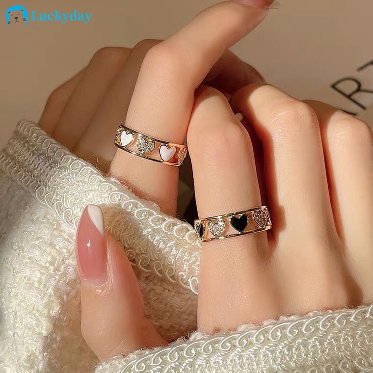 Nhẫn Mở Mạ Vàng Hình Trái Tim Đính Đá Pha Lê Trong Suốt Thời Trang Cho Nữ