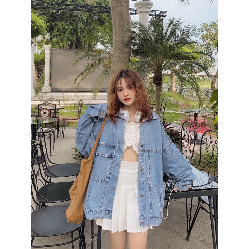 Áo khoác bò dáng dài rộng phong cách Hàn Quốc