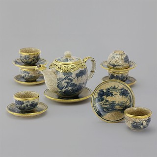 Bộ ấm chén men rạn bọc đồng gốm sứ Bát Tràng