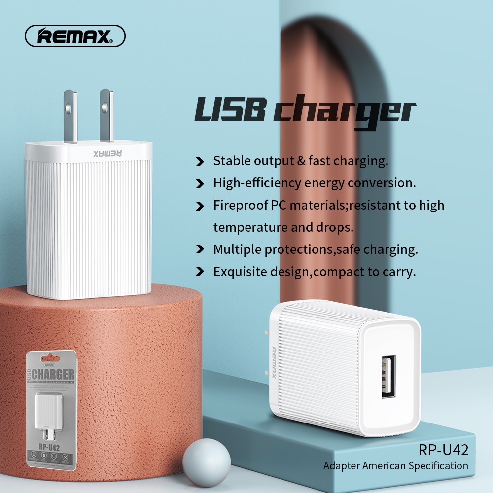 Củ sạc điện thoại REMAX RP-U42 dòng sạc 2.1A thiết kế nhỏ gọn sạc an toàn ổn định bảo hành 3 tháng