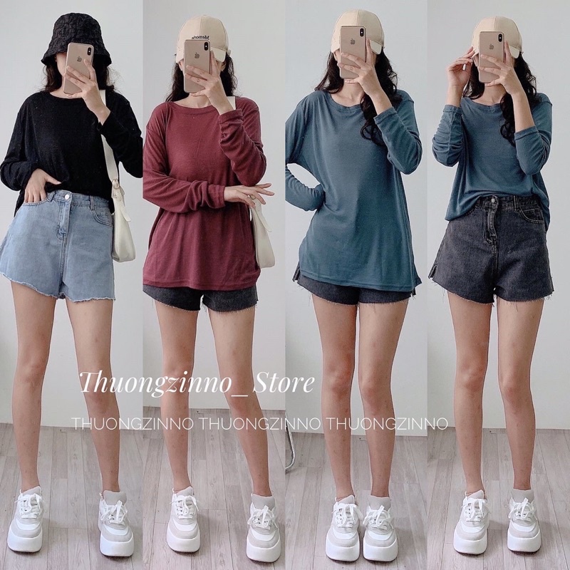 [Hàng Quảng Châu]Áo phông giấy chất đẹp 203 hàng Quảng Châu Áo phông giấy dài tay form rộng dáng mới