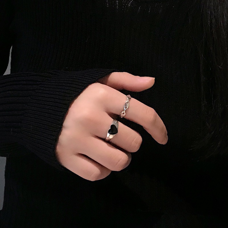 Nhẫn Hai Mảnh Hình Trái Tim Nhỏ Sáng Sang Trọng Cá Tính Thời Trang Cho Nữ