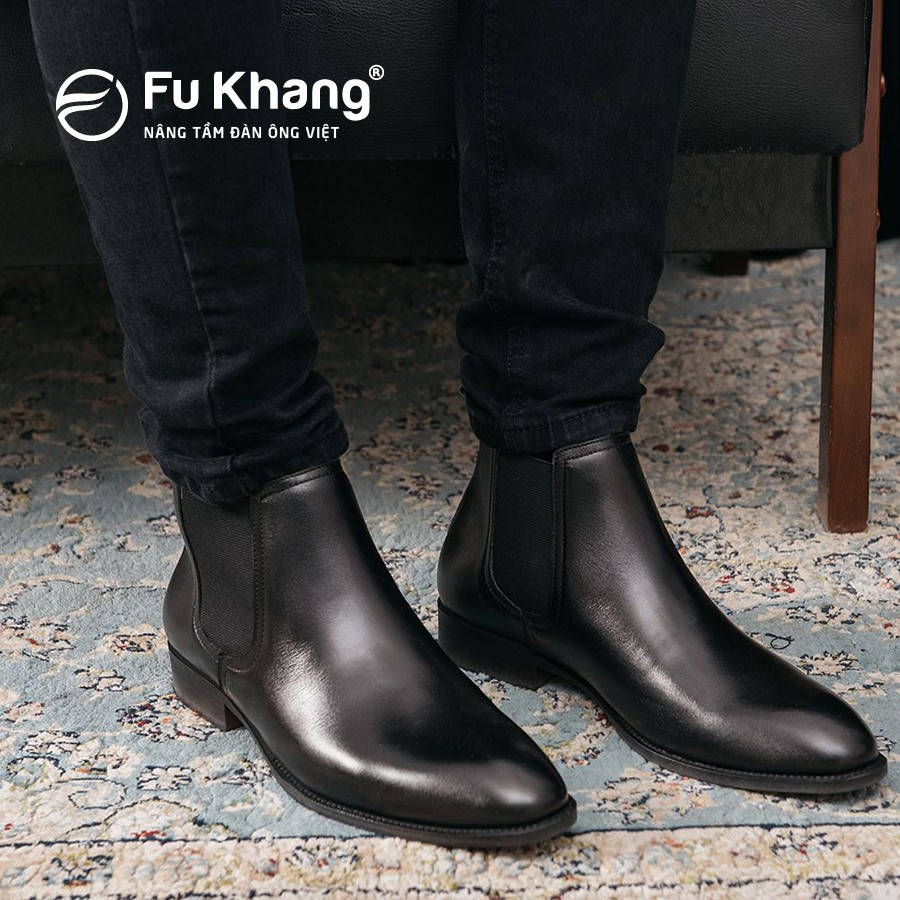 Giày boots nam cao cổ thời trang Fu Khang từ da bò thật màu đen GC11