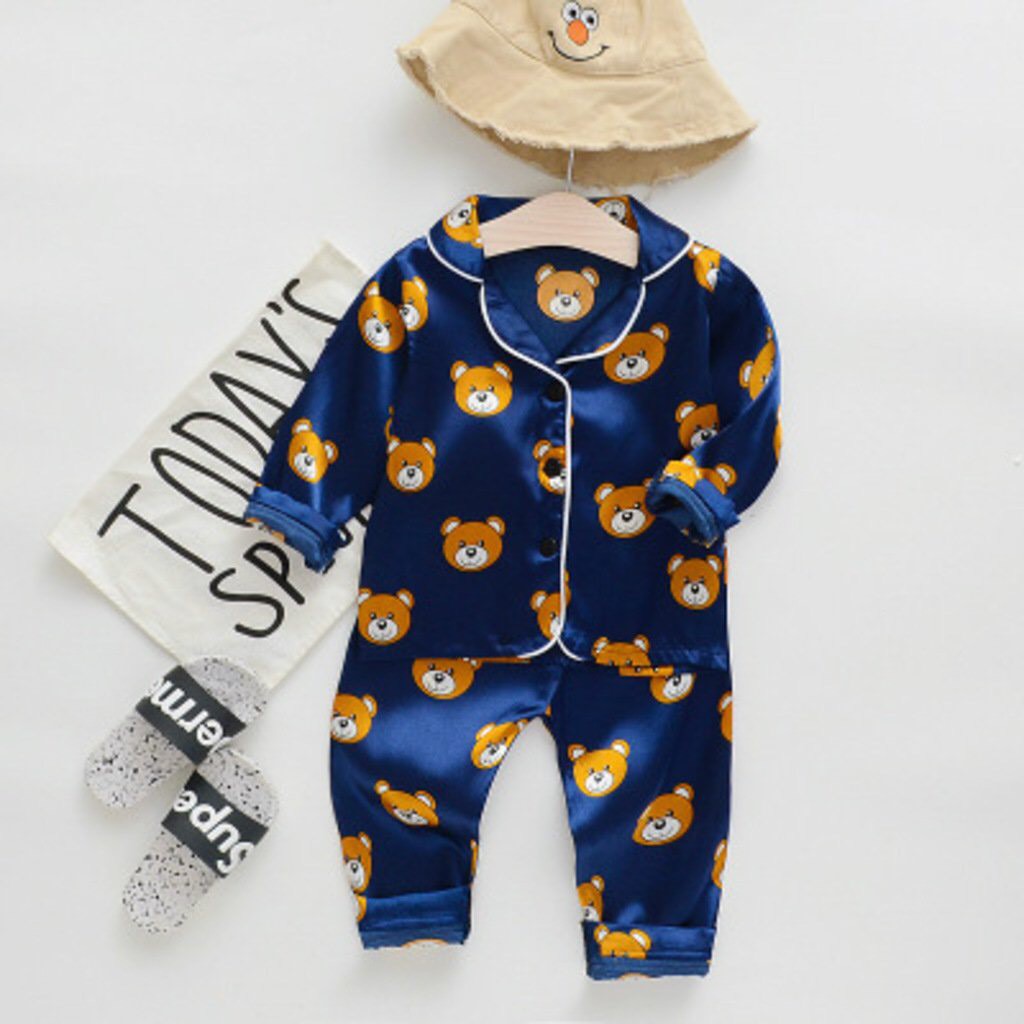 Đồ Ngủ Lụa Cho Bé , Bộ Pijama In Hình Gấu Kute Cho Bé trai Và Bé Gái Từ 6-27kg Kids house