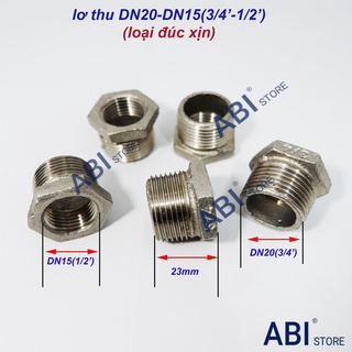 1 cái lơ thu ren trong 21 ren ngoài 27 inox đúc-Lơ inox, cà rá inox, chuyển bậc ren dn20 về dn15