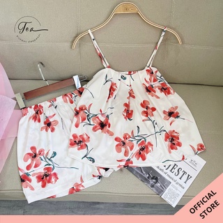 Bộ lụa hai dây mặc nhà Pyjama Tea Store cao cấp hoạ tiết mùa hè hàng thiết kế
