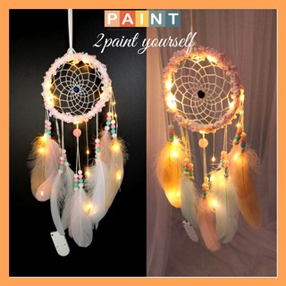 Dreamcatcher lông vũ gắn đèn led decor, Đèn led trang trí
