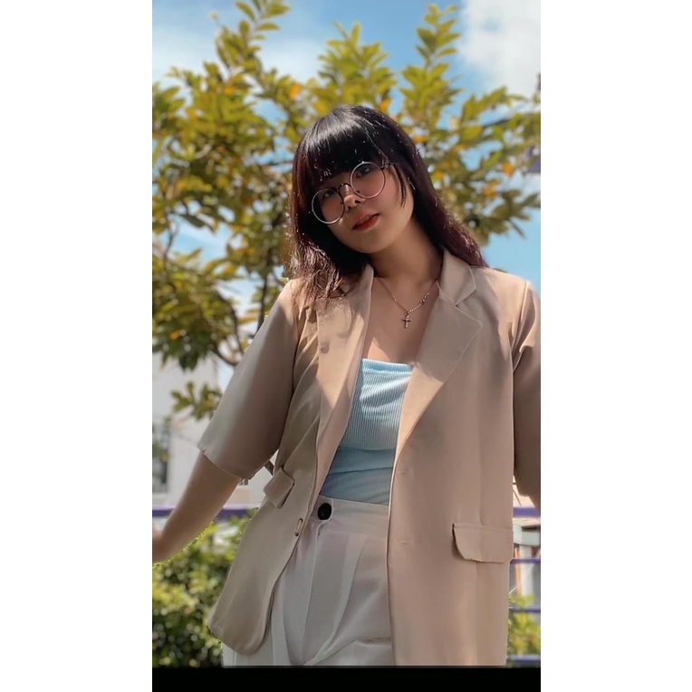 Áo blazer BIGSIZE cổ vest tay cộc  AKBS023 Béo Style cho người béo mập 55-100kg - Phù hợp đi tiệc, công sở hoặc đi chơi
