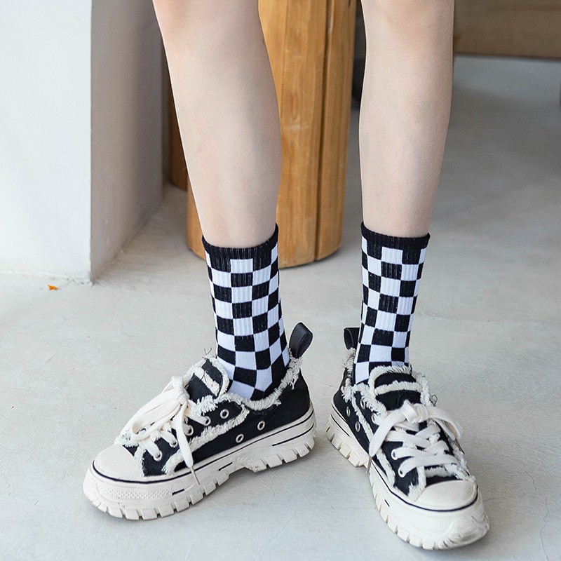 Tất Nữ cổ cao caro phong cách hàn quốc ❤️ Tất cổ cao cotton len tăm Mẫu T18