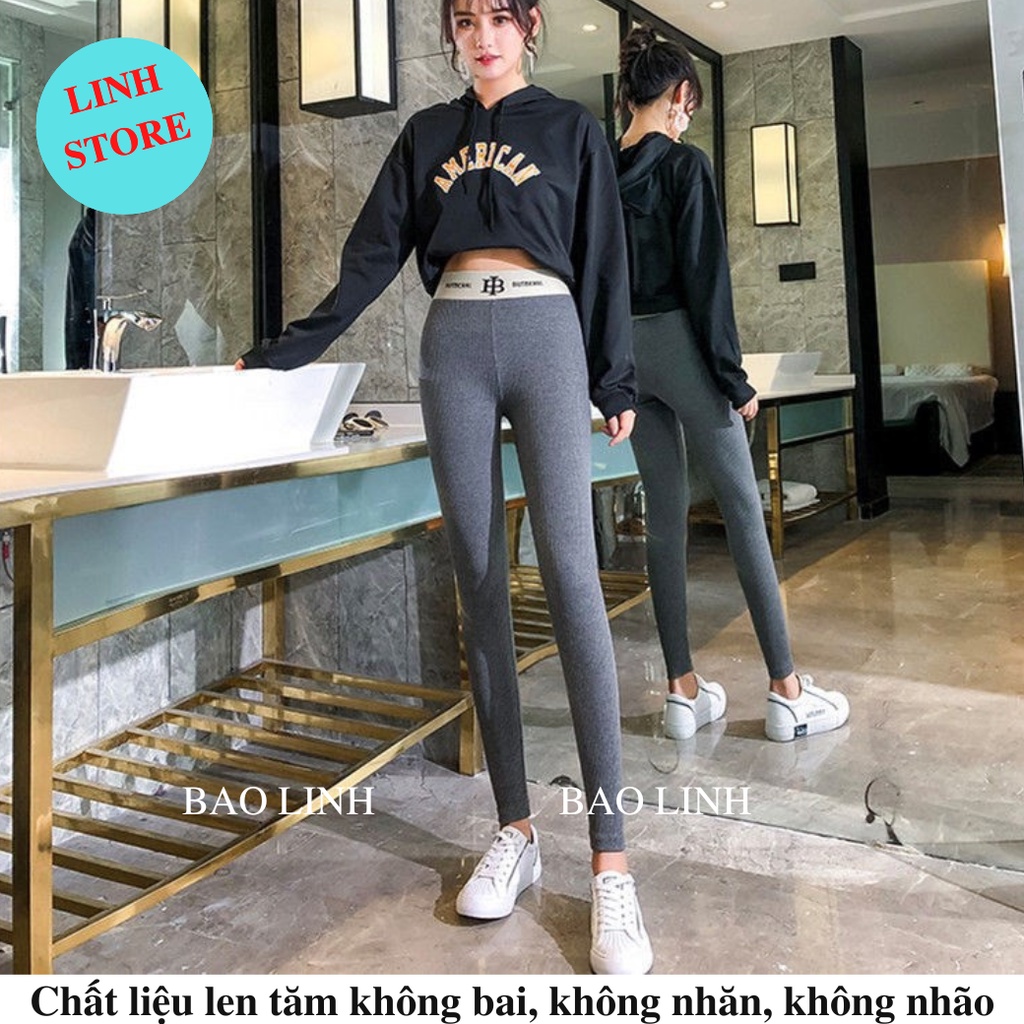 Quần Legging Nữ Len Tăm Lưng Cao Linh Store, Quần Nỉ Nữ Dáng Dài Ôm Body Cạp Chữ