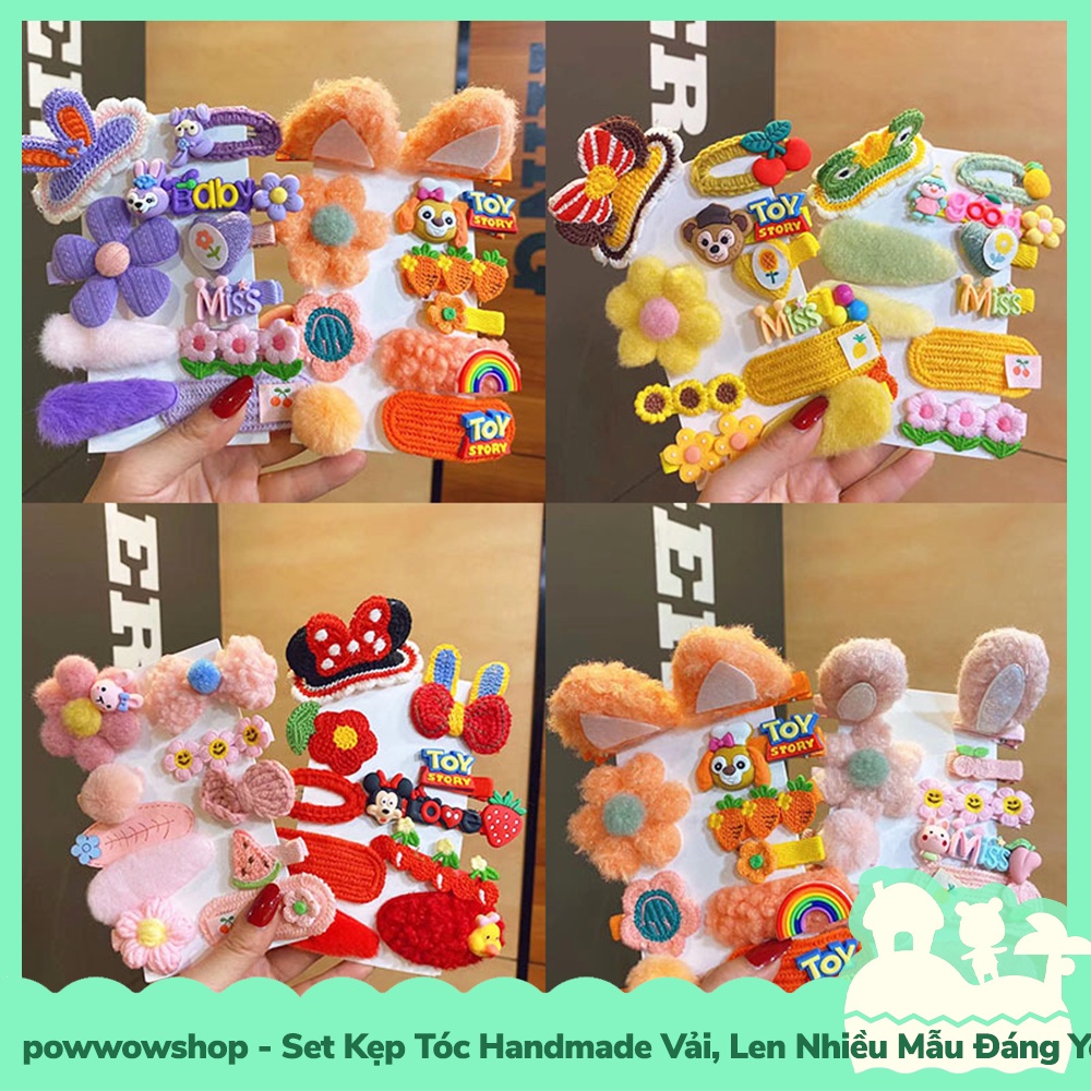 [Sẵn VN - Hỏa Tốc] Set Kẹp Tóc Handmade Vải, Len Nhiều Mẫu Đáng Yêu Hoạt Hình Toy Dis-ney