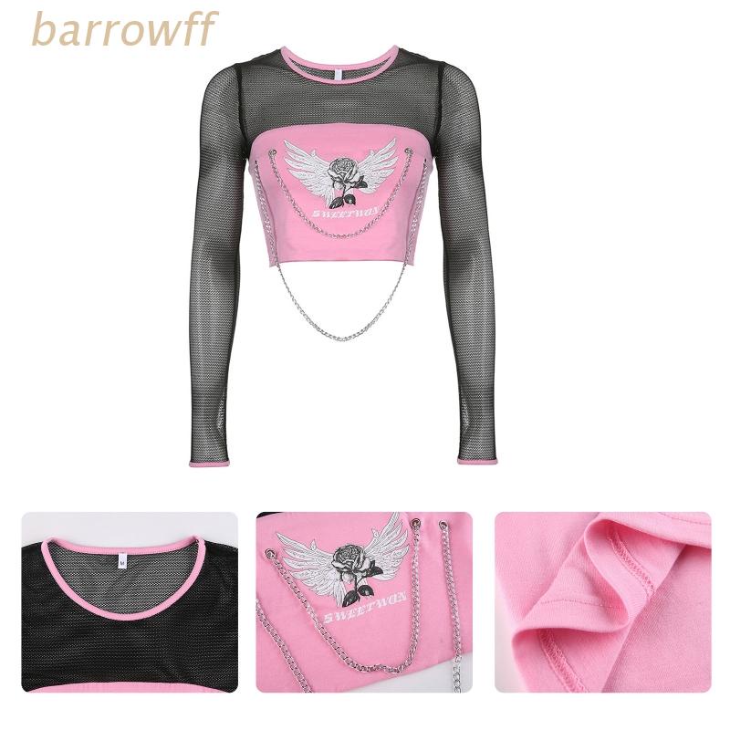 Áo Croptop Tay Dài Phối Dây Xích Kim Loại Hình Cánh Thiên Thần Cho Nữ