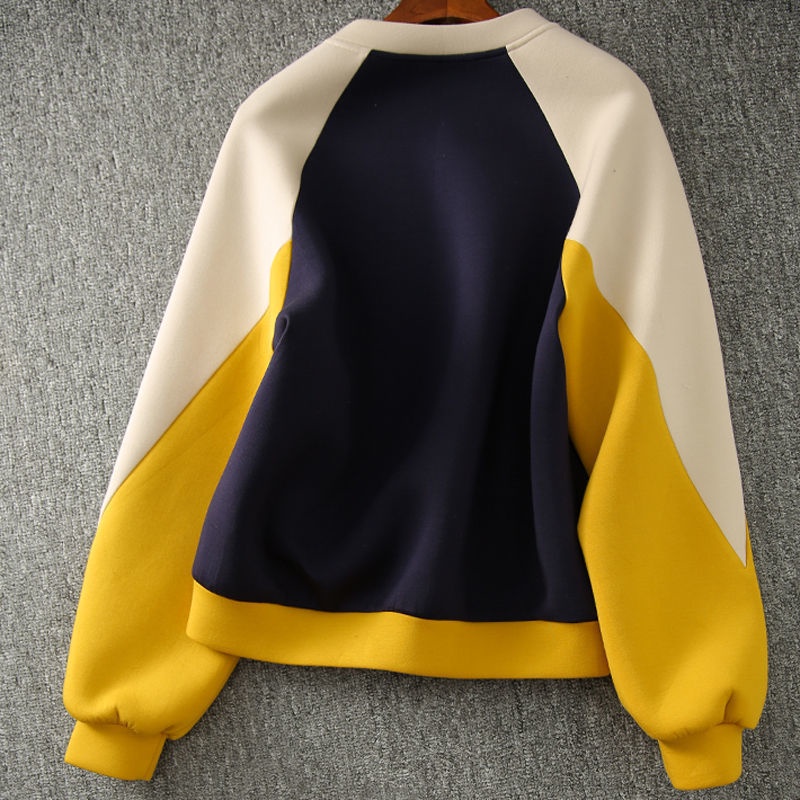 Áo Sweater Tay Dài Dáng Rộng Phối Màu Tương Phản Thời Trang