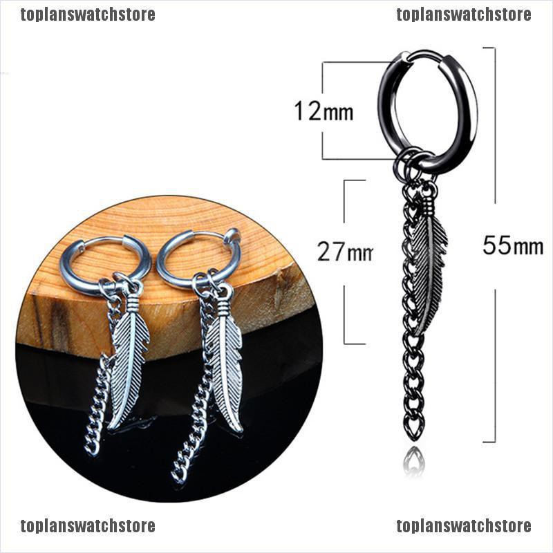 Bông Tai Dài Hình Lông Vũ Bằng Thép Titan Thời Trang
