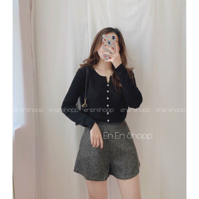 Áo khoác len cadigan khuy vuông hàng QC