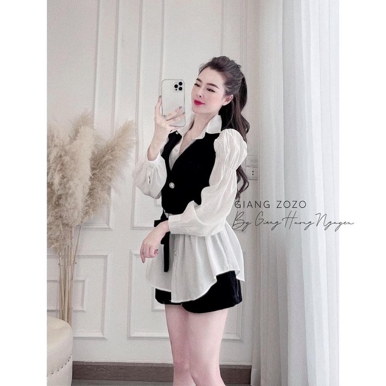 Set áo sơ mi kèm áo gile siêu xinh