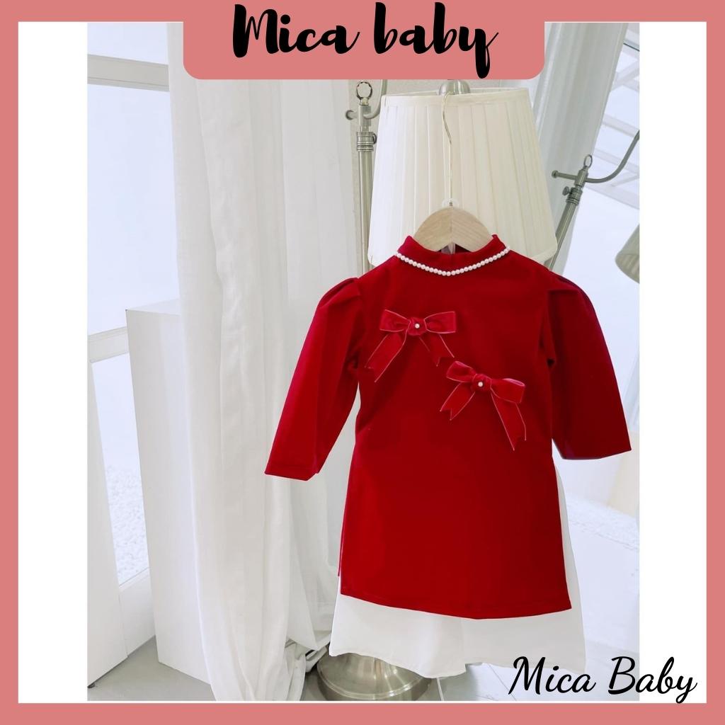 Áo dài truyền thống thiết kế nhung đỏ cao cấp cho bé gái Mica baby AD06