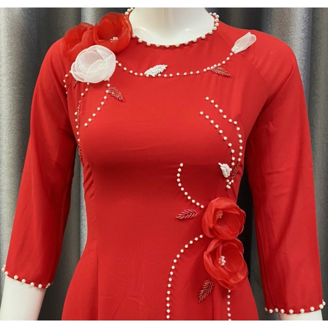 ÁO DÀI CHIFFON ĐÍNH HOA HẢI ĐƯỜNG, ÁO DÀI 4 TÀ TRUYỀN THỐNG