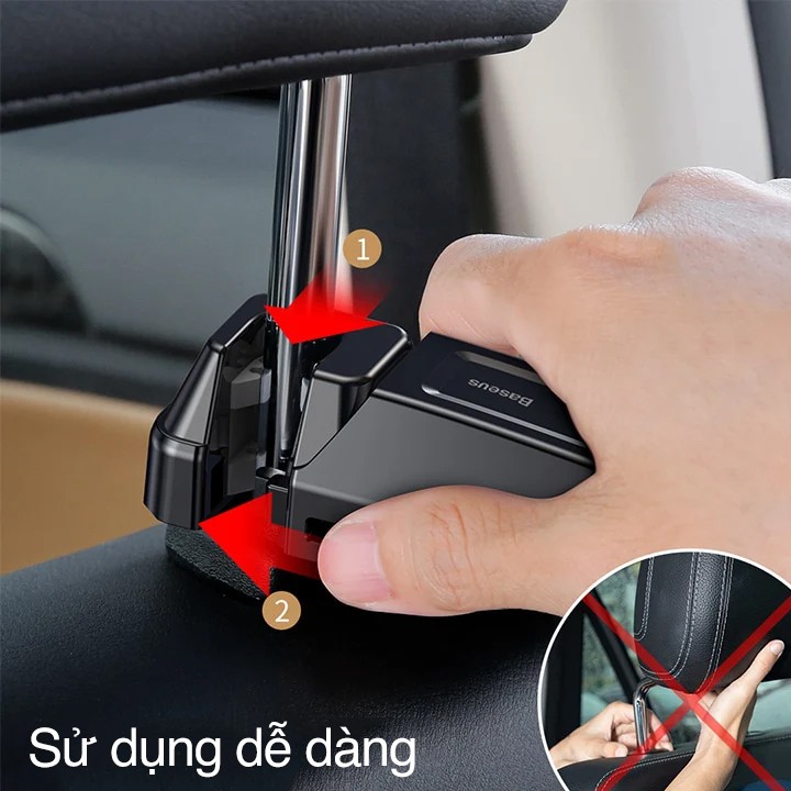 Giá đỡ điện thoại Baseus Back Seat Hook Mobile Phone Holder gắn sau ghế xe ôtô kiêm móc treo đồ đa năng chịu lực