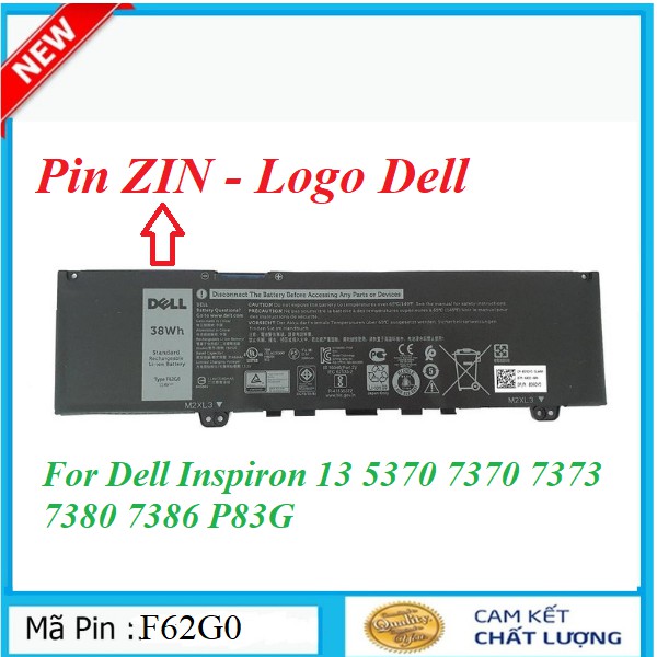 Pin Laptop Dell Inspiron 13 5370 7370 7373 7380 7386 P83G RPJC3 390Y5 F62G0 Loại 38WH Hàng Full Box Mới 100%