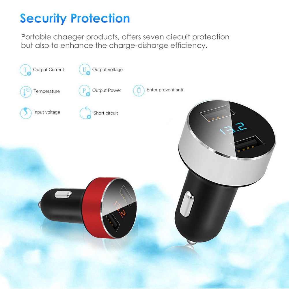 Tẩu sạc 12-24V với 2 cổng USB màn hình hiển thị LCD cho ô tô