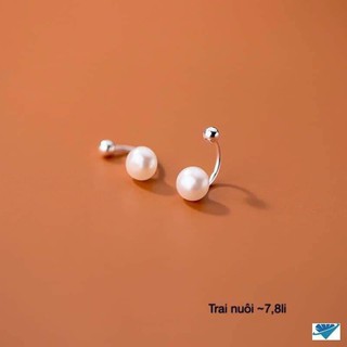 Khuyên tai bạc nữ đính ngoc đuôi cong, khuyên tai chốt bi xoáy vặn
