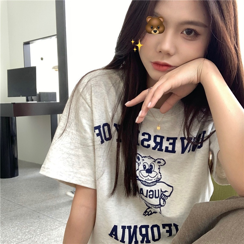 Áo thun nữ ngắn tay in hình phong cách retro