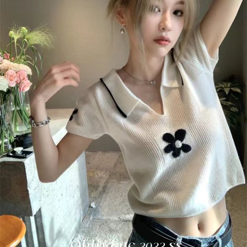 Áo thun polo NZN dệt kim tay ngắn phong cách retro thời trang dành cho nữ