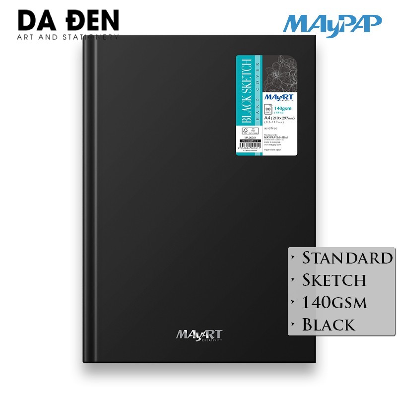 [DA ĐEN] Sổ giấy đen Black Sketch Hard Cover - MayArt A5 140gsm