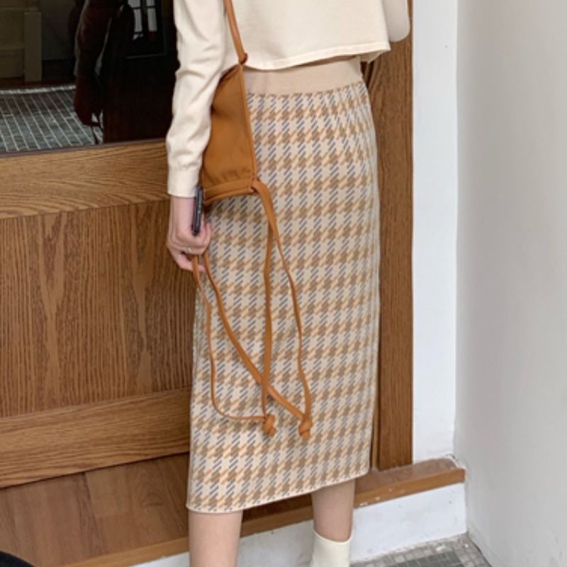 Chân váy dệt kim lưng cao thời trang thu đông mới 2021