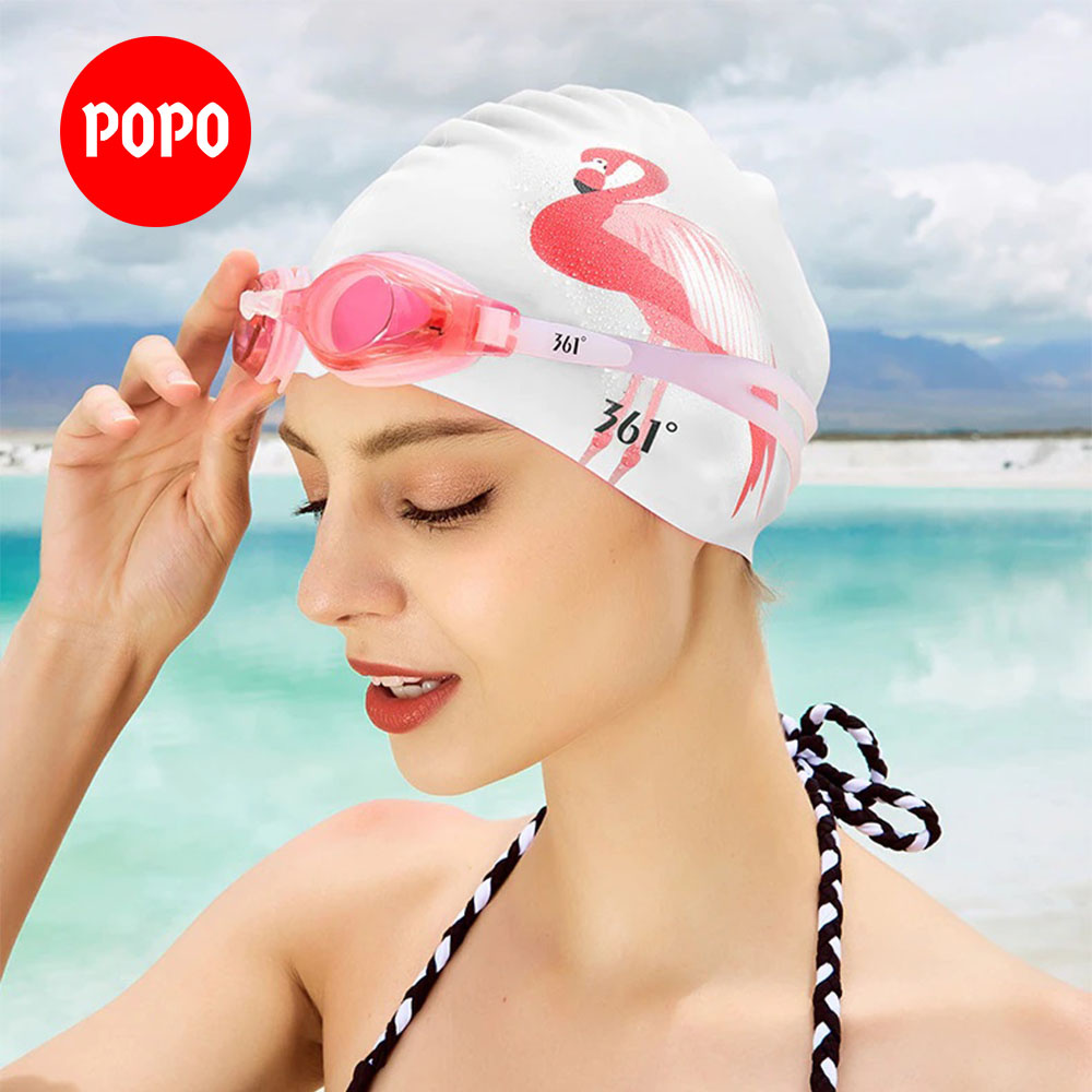 Mũ bơi người lớn, nón bơi người lớn silicone in hình cho nam nữ chống trơn trượt, ngăn nước SPORTY