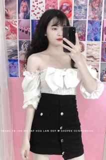 Set áo nơ phối cv nút