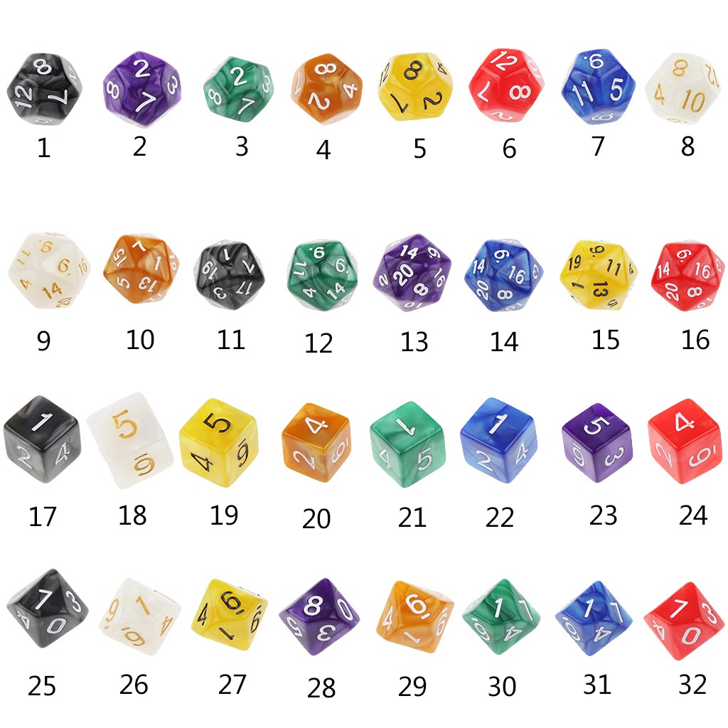 10 viên xúc xắc 20 mặt dùng để chơi trò nhập vai Dungeons & Dragons kích thước 25x25x25cm