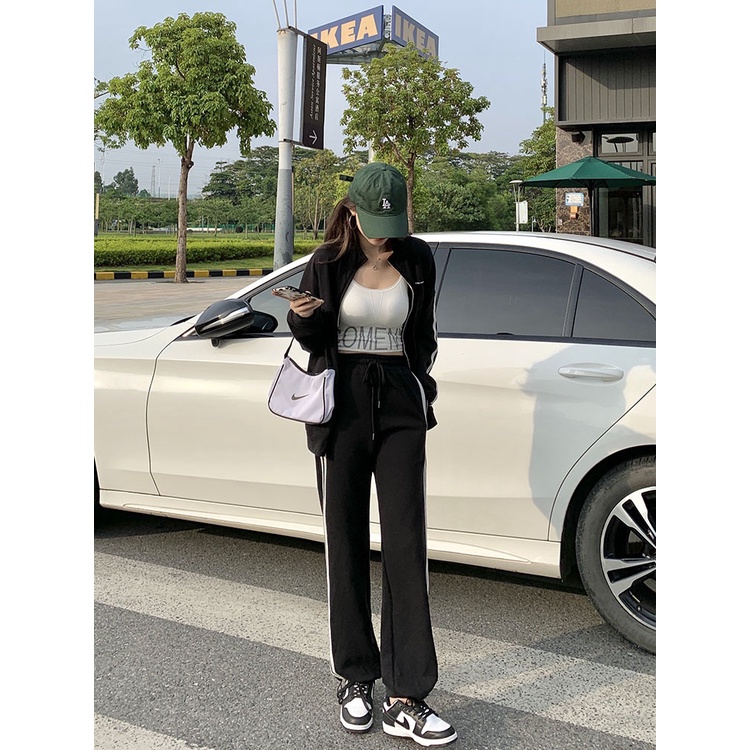 Bộ Áo Khoác Nỉ Quần Culottes Logo Ngực Chạy Sọc 🦋 Set Quần Áo Dài Tay Dáng Thể Thao 2 Màu 🦋