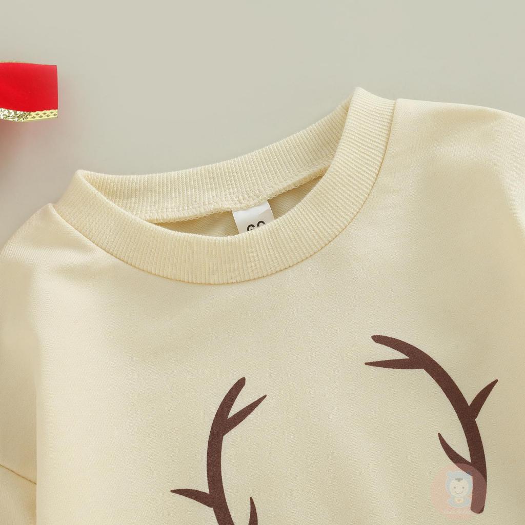 Bộ Áo Liền Quần LAA6 In Hình Tuần Lộc Hoạt Hình Tay Dài Cổ Tròn Dành Cho Bé