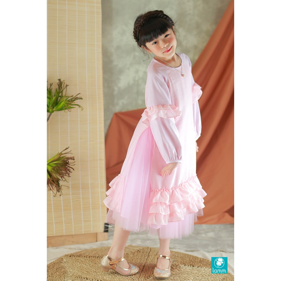 Lamm - Áo dài linen phối 3 tầng tơ hồng ADMAY cho bé gái (không kèm chân váy)