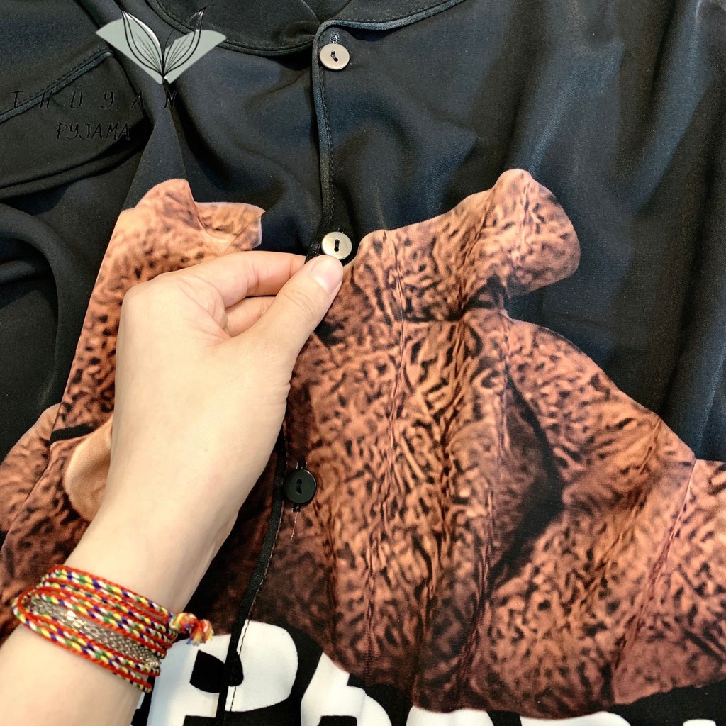 Bộ Pijama nữ bigsize gấu nâu cộc đùi chất lụa Mango ko nhăn dành cho nữ, mẹ bầu 60 - 90kg