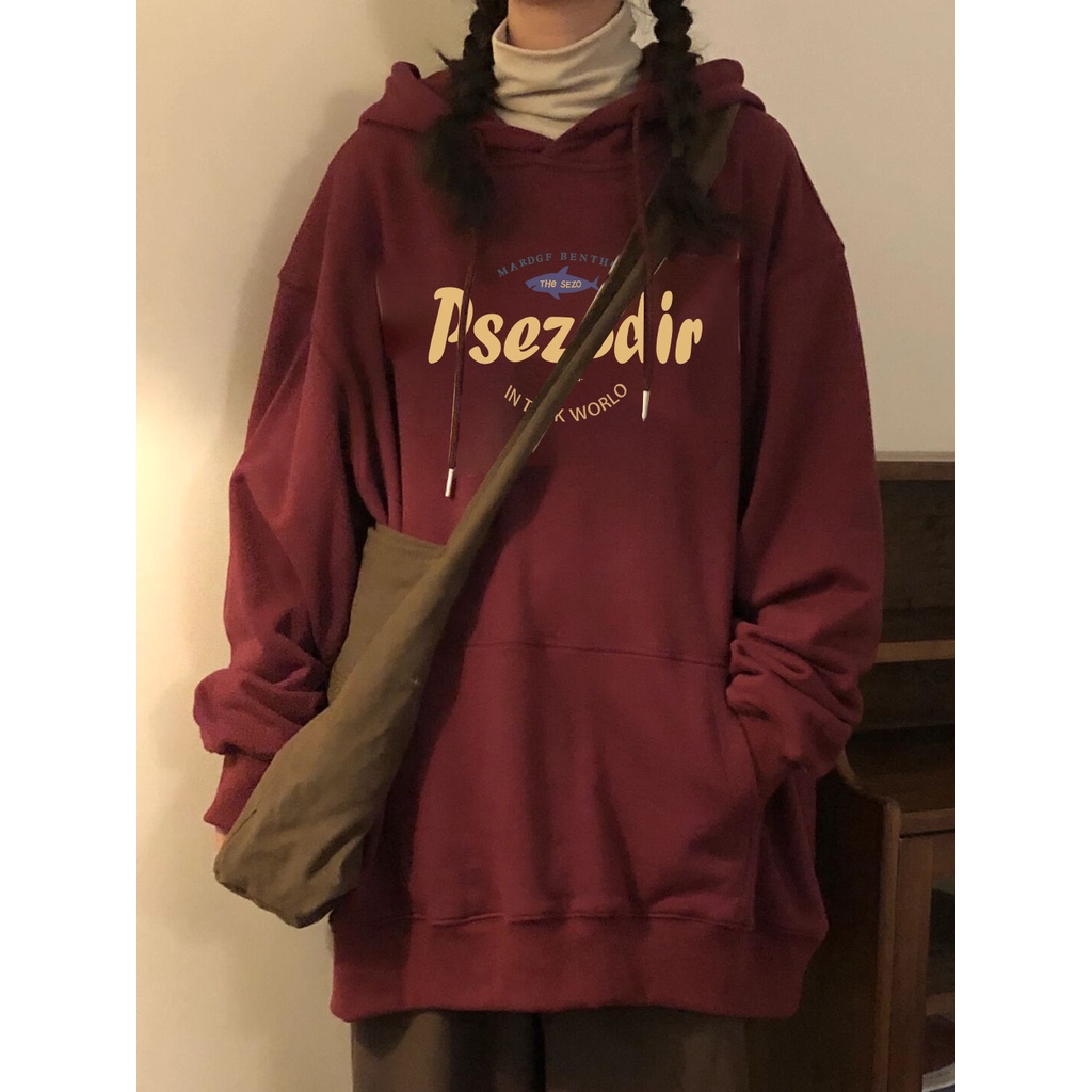 Áo hoodie SELVZE tay dài chất liệu cotton cao cấp phong cách cổ điển Mỹ cho nữ