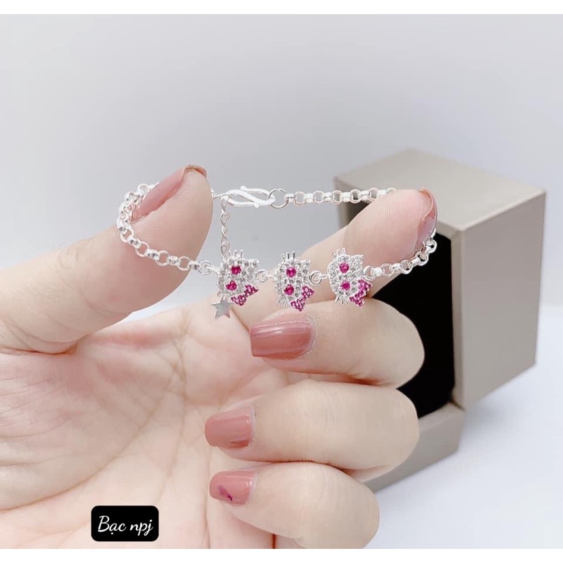 Lắc Tay cho bé , Vòng Tay ⚡️ HELLO KITTY ⚡️ dễ thương cho bé yêu, Bạc Ta 100%- Bạc Npj