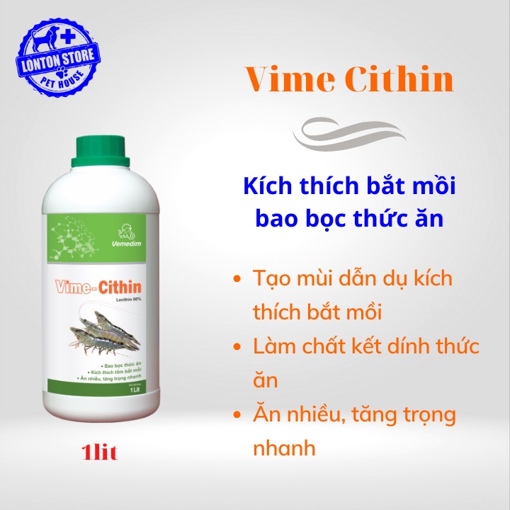 VEMEDIM Vime Cithin giúp tôm ăn mồi nhiều hơn, tăng cân, mau lớn, chai 1lit - Lonton store