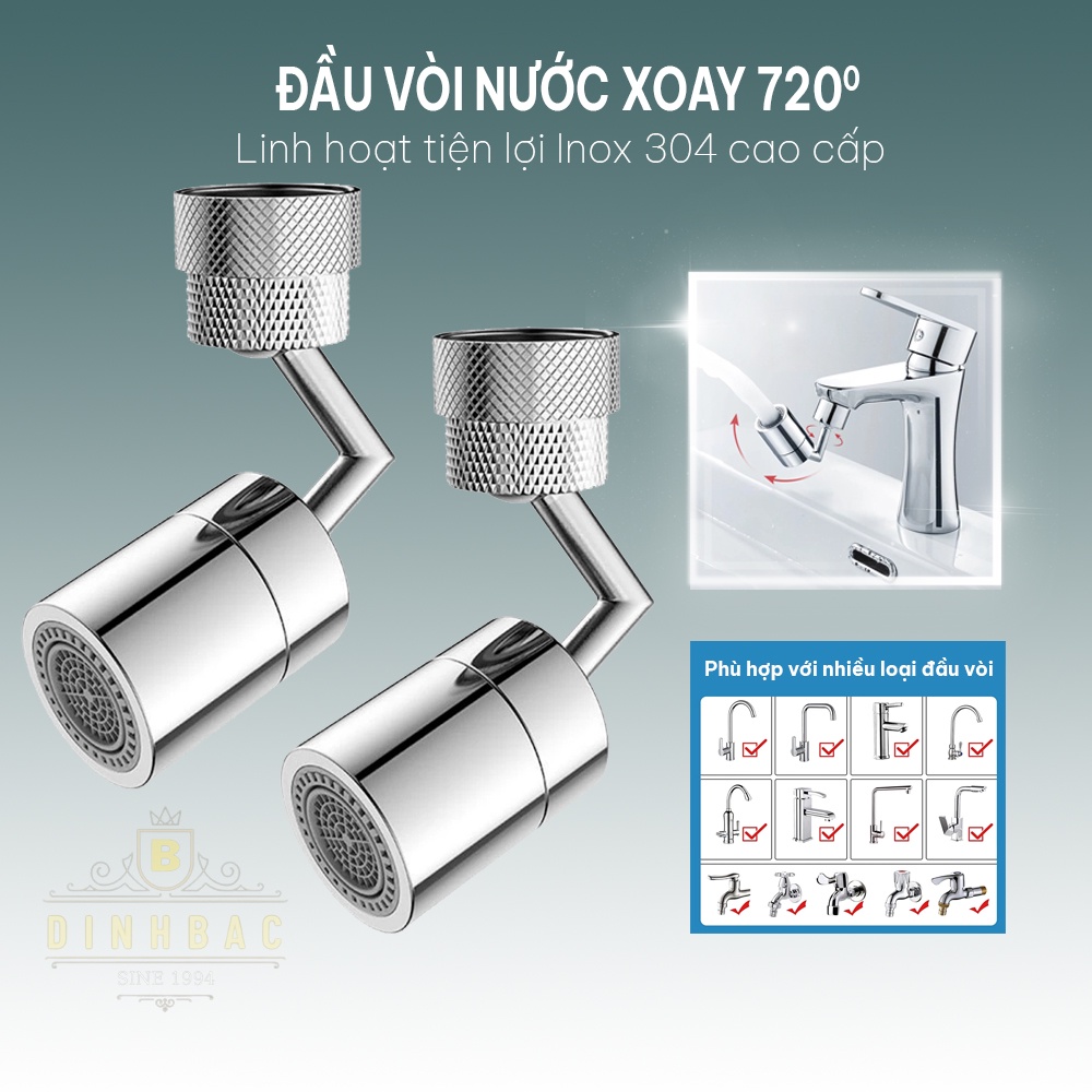 Đầu vòi nước sục khí xoay 720 chống bắn tiết kiệm nước Đình Bắc Store