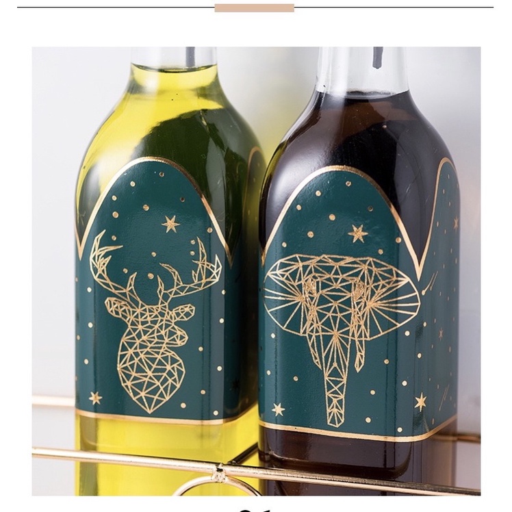 Bộ 4 Chai Đựng Gia Vị Kèm Khung Hoạ Tiết Hình Hươu Lạ Mắt