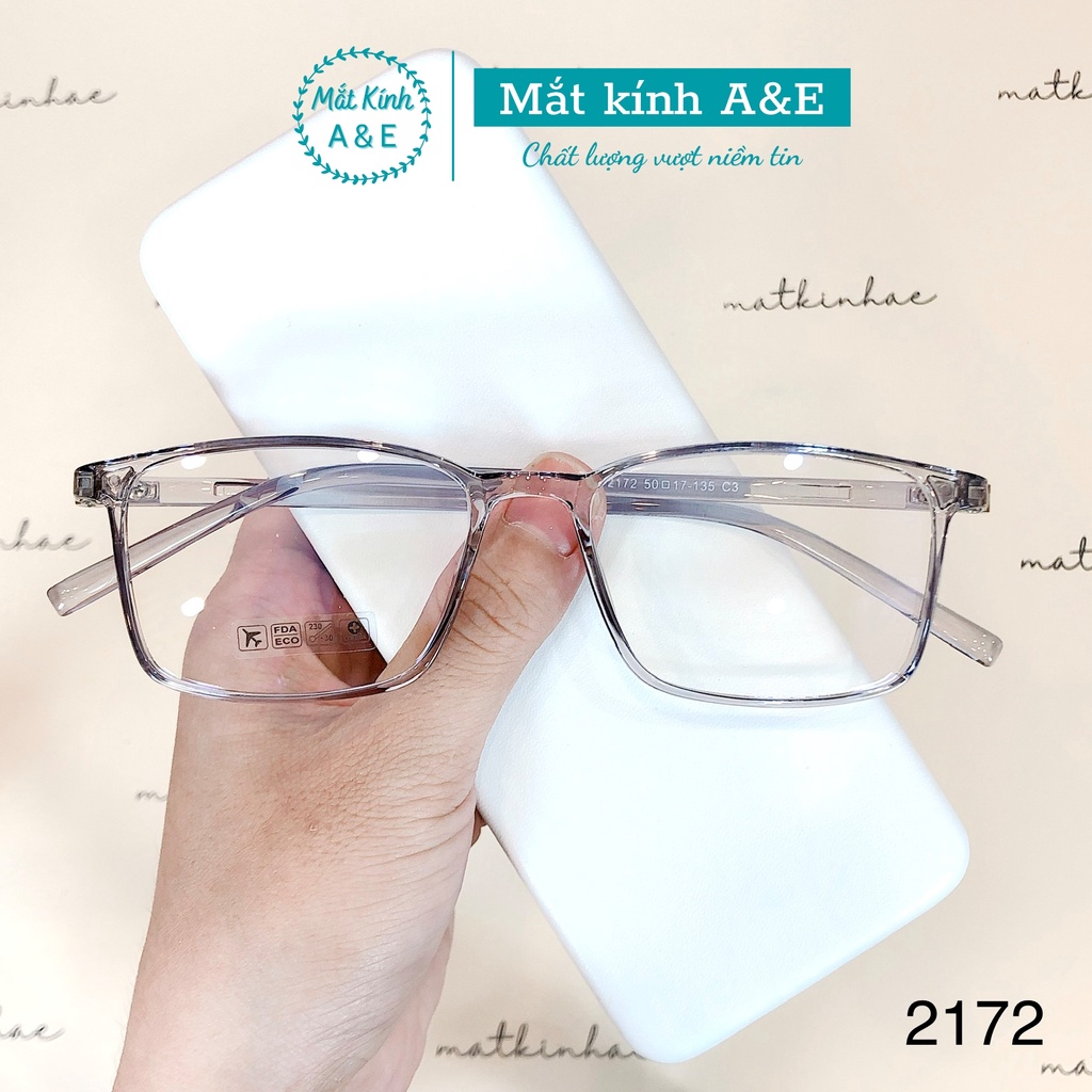 Gọng kính cận nam nữ 2172 mắt kính vuông nhựa dẻo kiểu dáng đơn giản thanh lịch A&amp;Eeyewear