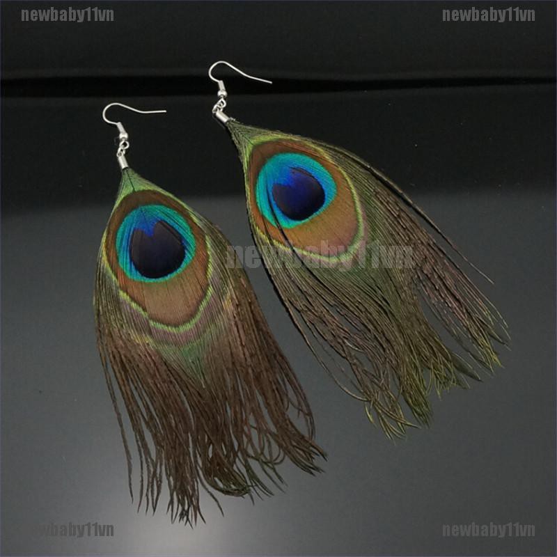 Hoa Tai Dáng Dài Hình Lông Công Màu Sắc Thời Trang Phong Cách Mới