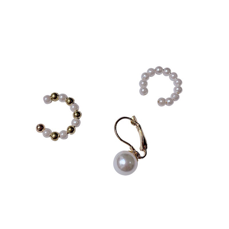 Set 3 Khuyên Vành Tai Đính Ngọc Trai Phong Cách Retro