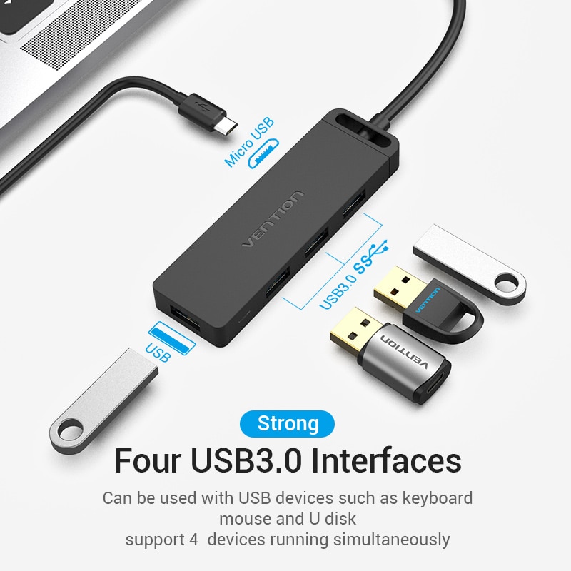 VENTION Bộ Chia 4 Cổng Usb 3.0 Cho Ổ Cứng / Máy Tính