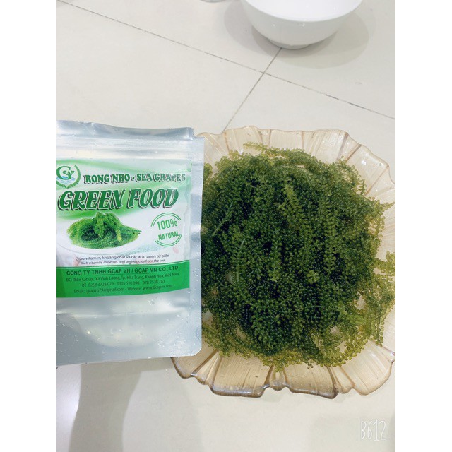 400gr Rong nho tươi nở ra từ 100gr rong nho Tách nước cao cấp Green Food hàng Cty check mã vạch đầy đủ thông tin